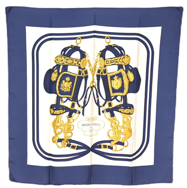 Authentic HERMES Carre 90 Scarf "BRIDES de GALA par" Silk Navy K4933