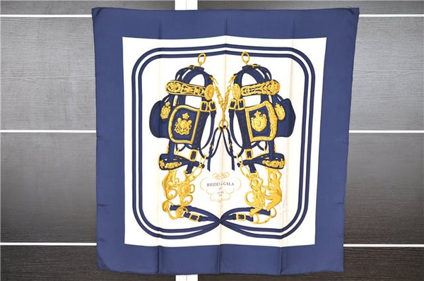 Authentic HERMES Carre 90 Scarf "BRIDES de GALA par" Silk Navy K4933