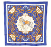 Authentic HERMES Carre 90 Scarf "Cheval Turc." Silk Blue K4938