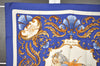 Authentic HERMES Carre 90 Scarf "Cheval Turc." Silk Blue K4938