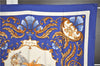 Authentic HERMES Carre 90 Scarf "Cheval Turc." Silk Blue K4938