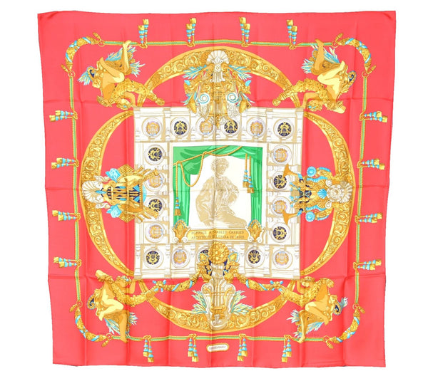 Authentic HERMES Carre 90 Scarf "Hommage a Charles Garnier" Silk Red K4950