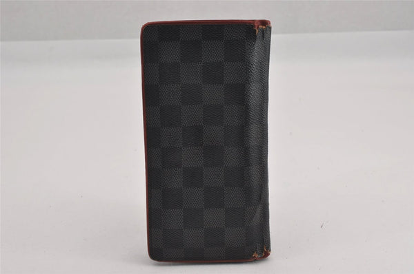 Auth Louis Vuitton Damier Graphite Portefeuille Brazza Wallet Bordeaux K4952