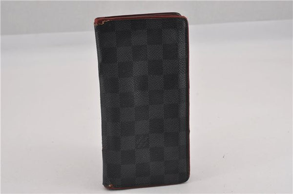 Auth Louis Vuitton Damier Graphite Portefeuille Brazza Wallet Bordeaux K4952