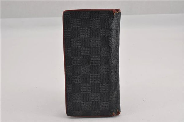 Auth Louis Vuitton Damier Graphite Portefeuille Brazza Wallet Bordeaux K4952