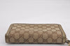 Authentic GUCCI Round Zip Long Wallet Purse GG Canvas Leather 323397 Brown K4965