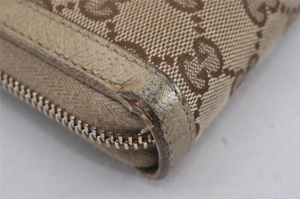 Authentic GUCCI Round Zip Long Wallet Purse GG Canvas Leather 323397 Brown K4965