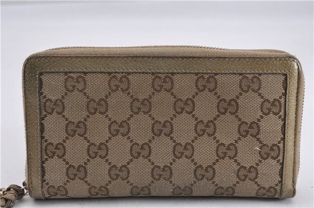 Authentic GUCCI Round Zip Long Wallet Purse GG Canvas Leather 323397 Brown K4965