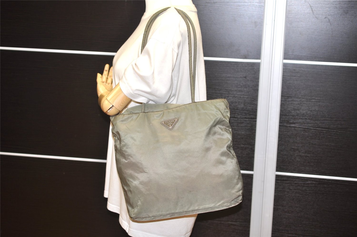 Authentic PRADA Vintage Nylon Tessuto Shoulder Tote Bag Green K4968
