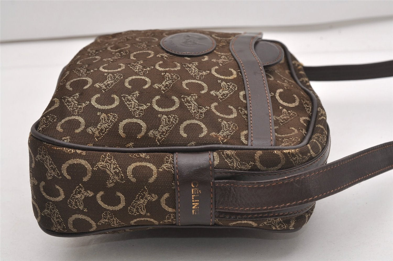 Authentic CELINE C Horse Carriage Shoulder Cross Bag Canvas Leather Brown K4969