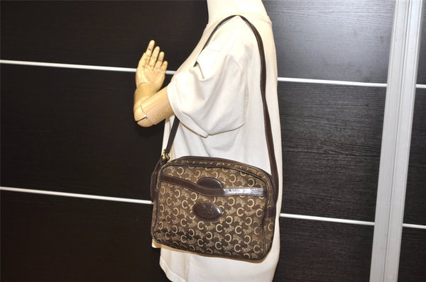 Authentic CELINE C Horse Carriage Shoulder Cross Bag Canvas Leather Brown K4969