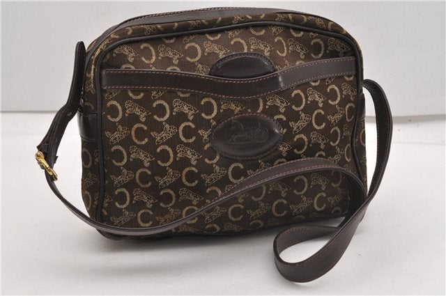 Authentic CELINE C Horse Carriage Shoulder Cross Bag Canvas Leather Brown K4969