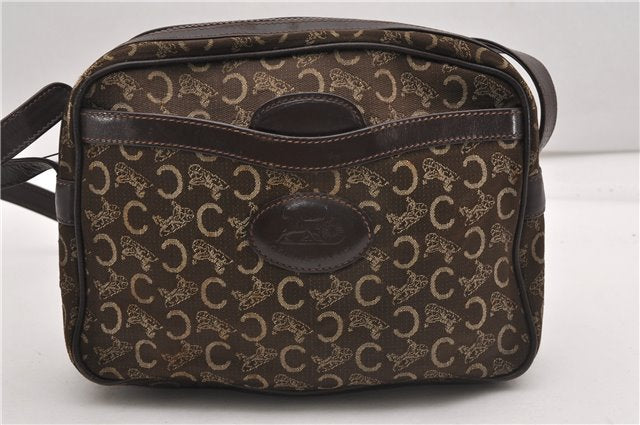 Authentic CELINE C Horse Carriage Shoulder Cross Bag Canvas Leather Brown K4969