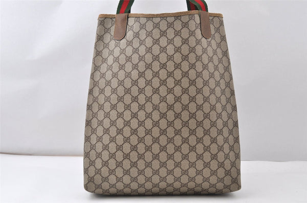 Authentic GUCCI Web Sherry Line Shoulder Tote Bag GG PVC Leather Brown K4971