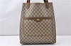 Authentic GUCCI Web Sherry Line Shoulder Tote Bag GG PVC Leather Brown K4971