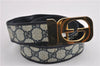 Authentic GUCCI Vintage Belt GG PVC Leather 26.4-28.7" Navy Blue K4972