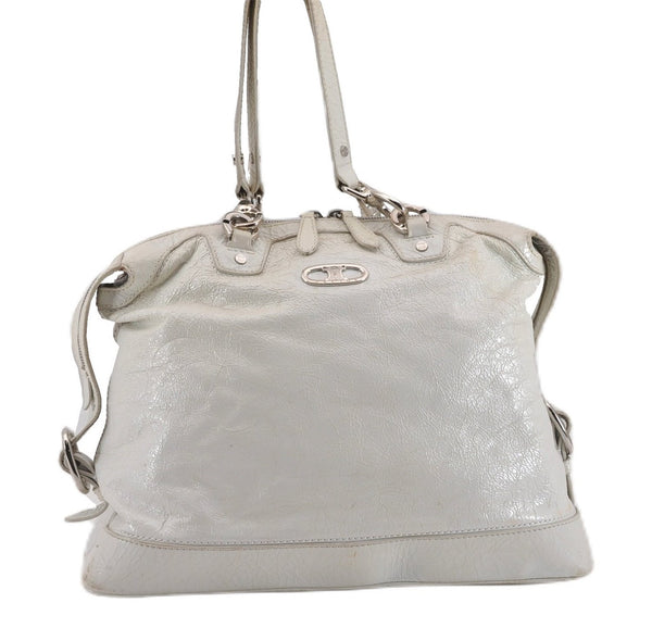 Authentic CELINE Vintage Shoulder Tote Bag Enamel White K4984