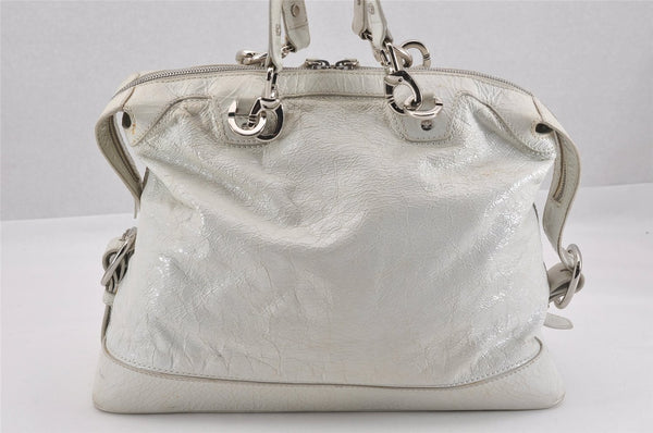 Authentic CELINE Vintage Shoulder Tote Bag Enamel White K4984