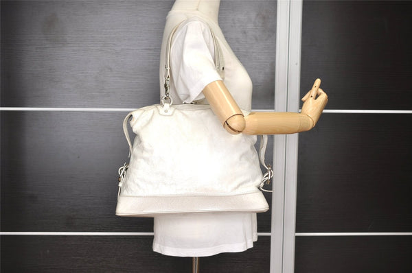 Authentic CELINE Vintage Shoulder Tote Bag Enamel White K4984