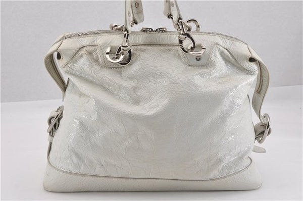Authentic CELINE Vintage Shoulder Tote Bag Enamel White K4984