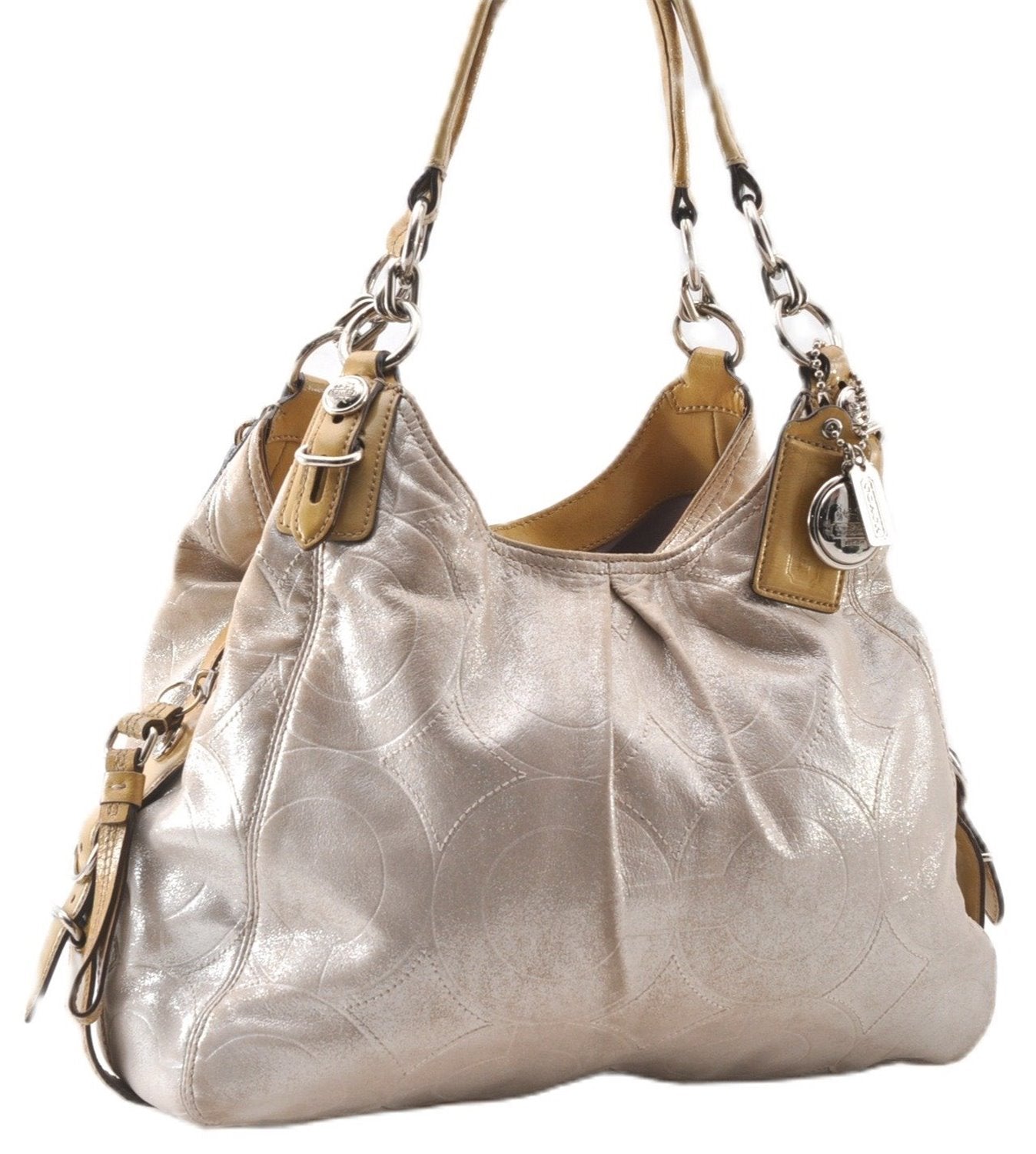 Authentic COACH Op Art Shoulder Hand Bag Leather Beige K4987