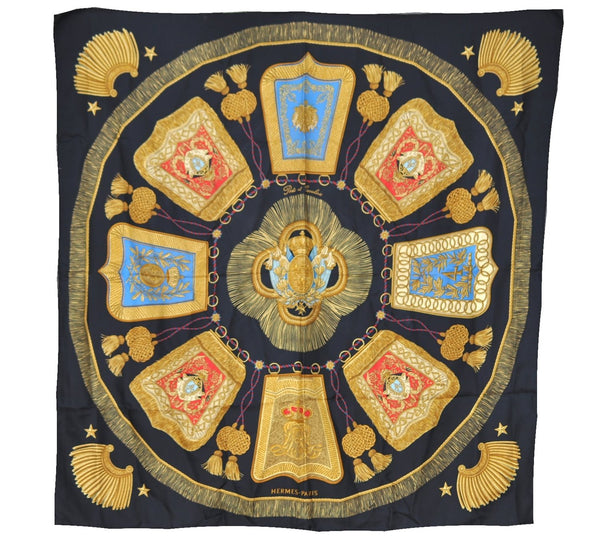 Authentic HERMES Carre 90 Scarf "Poste et Cavalerie" Silk Black K4988