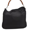 Authentic GUCCI Vintage Bamboo Shoulder Hand Bag Nylon Enamel Black K4990