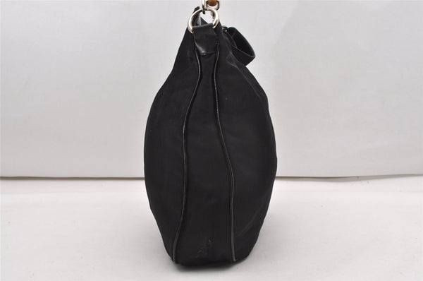 Authentic GUCCI Vintage Bamboo Shoulder Hand Bag Nylon Enamel Black K4990