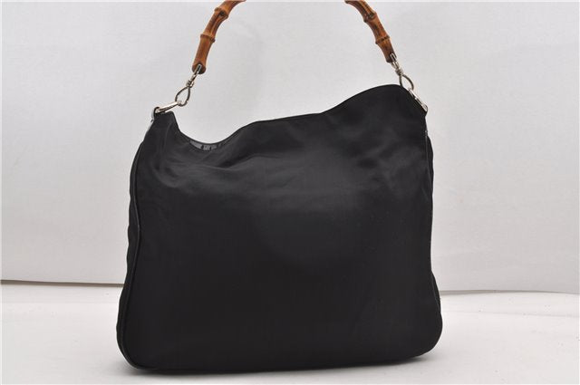 Authentic GUCCI Vintage Bamboo Shoulder Hand Bag Nylon Enamel Black K4990