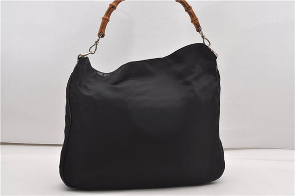 Authentic GUCCI Vintage Bamboo Shoulder Hand Bag Nylon Enamel Black K4990