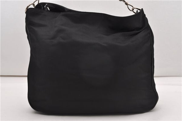 Authentic GUCCI Vintage Bamboo Shoulder Hand Bag Nylon Enamel Black K4990