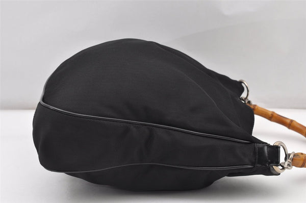 Authentic GUCCI Vintage Bamboo 2Way Shoulder Tote Bag Nylon Leather Black K4993