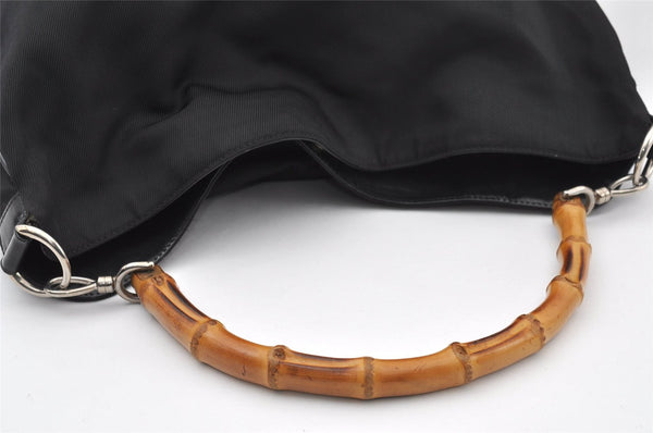 Authentic GUCCI Vintage Bamboo 2Way Shoulder Tote Bag Nylon Leather Black K4993