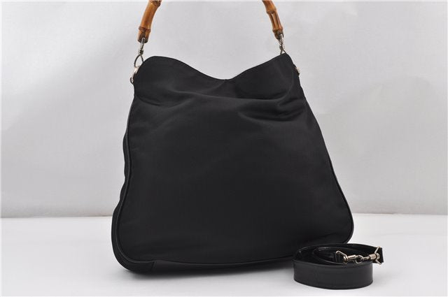 Authentic GUCCI Vintage Bamboo 2Way Shoulder Tote Bag Nylon Leather Black K4993
