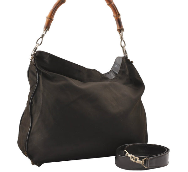 Authentic GUCCI Vintage Bamboo 2Way Shoulder Tote Bag Nylon Leather Brown K4995