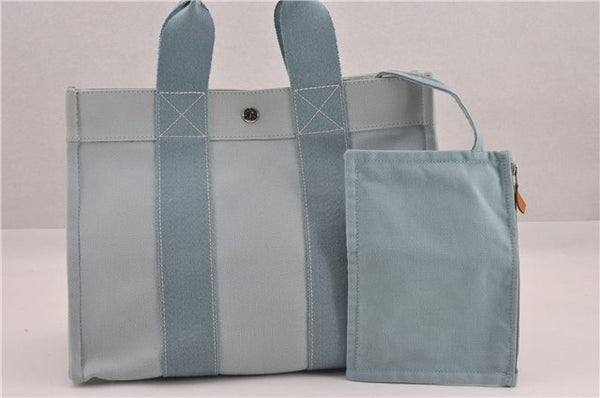 Authentic HERMES Bora Bora PM Shoulder Tote Bag Canvas Light Blue K4998