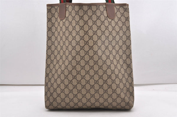 Authentic GUCCI Web Sherry Line Shoulder Tote Bag GG PVC Leather Brown K5002