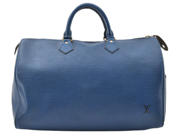 Authentic Louis Vuitton Epi Speedy 35 Hand Boston Bag Blue M42995 LV K5003