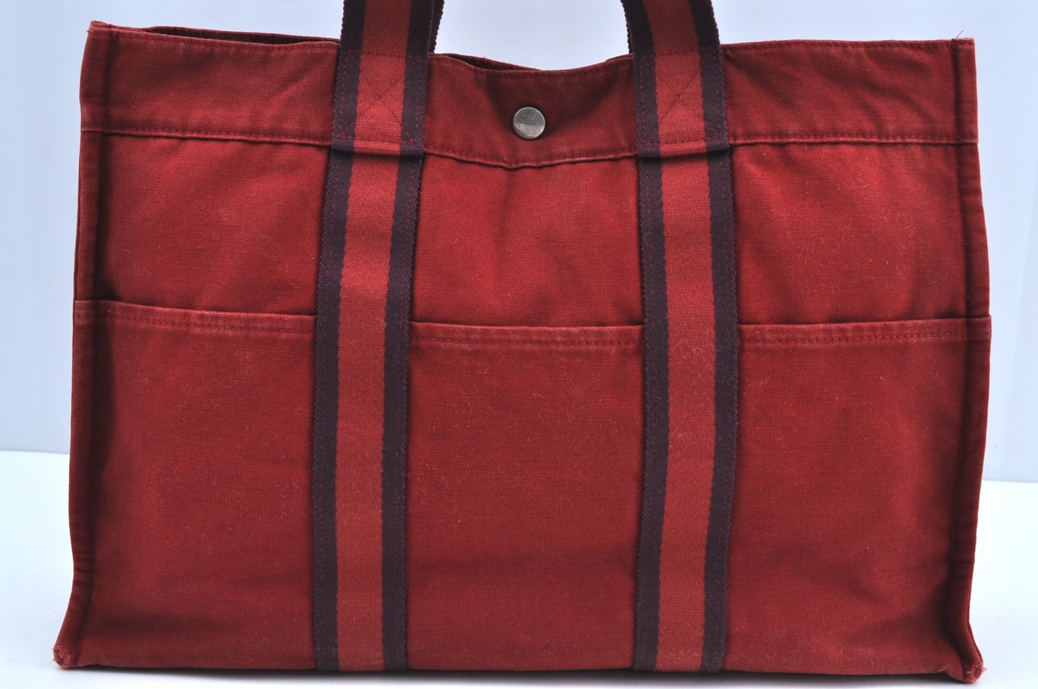 Authentic HERMES Fourre Tout MM Hand Tote Bag Canvas Red K5016