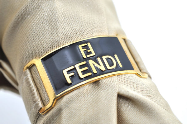 Authentic FENDI Zucchino Umbrella Polyester Wood Beige Brown K5023