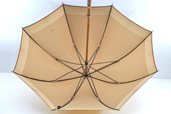 Authentic FENDI Zucchino Umbrella Polyester Wood Beige Brown K5023