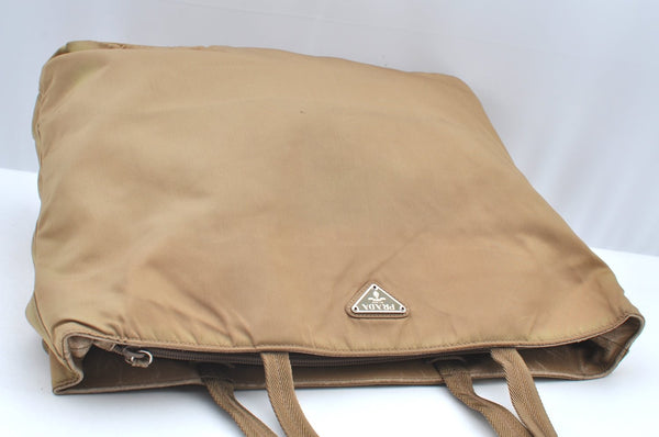 Authentic PRADA Nylon Tessuto Leather Shoulder Hand Bag Beige K5024