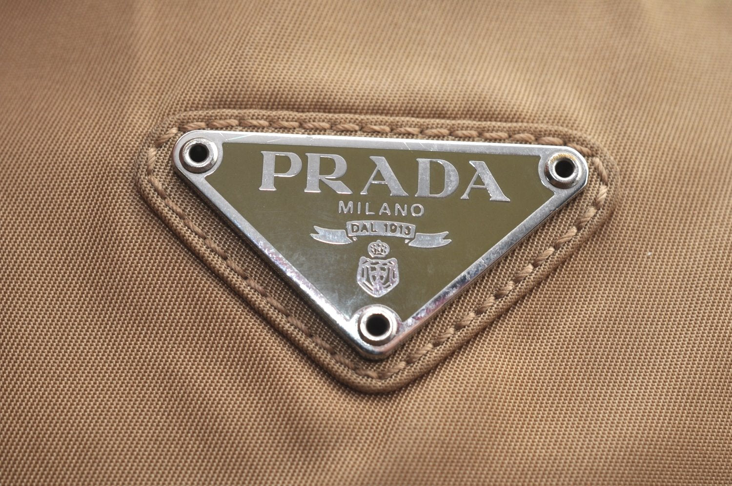 Authentic PRADA Nylon Tessuto Leather Shoulder Hand Bag Beige K5024