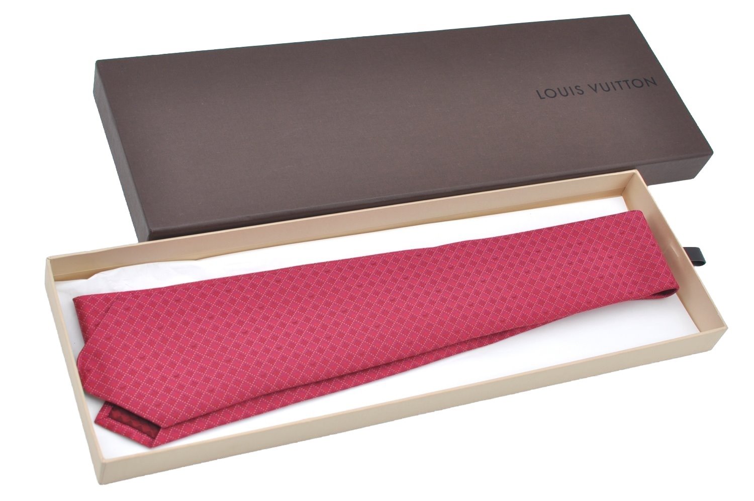 Authentic Louis Vuitton Necktie Tie Silk Check Motif Red Box LV K5026