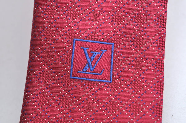Authentic Louis Vuitton Necktie Tie Silk Check Motif Red Box LV K5026
