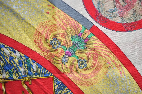 Authentic HERMES Carre 90 Scarf "FEUX ARTIFICE" Silk Yellow K5032