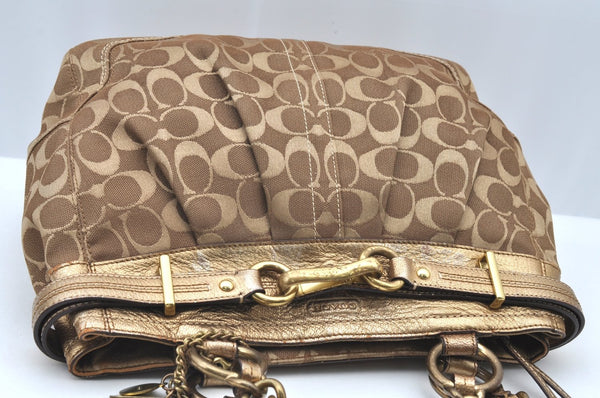 Authentic COACH Signature Shoulder Tote Bag Canvas Leather Brown K5034