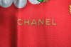 Authentic CHANEL Scarf Jewelry Pearl Motif CC Logo Silk Red K5035