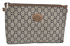 Authentic GUCCI GG Plus Clutch Hand Bag Purse GG PVC Leather Brown K5051