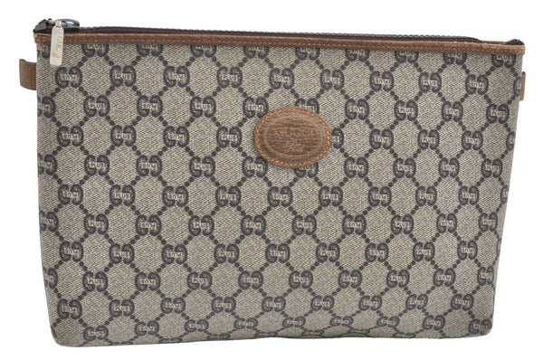 Authentic GUCCI GG Plus Clutch Hand Bag Purse GG PVC Leather Brown K5051